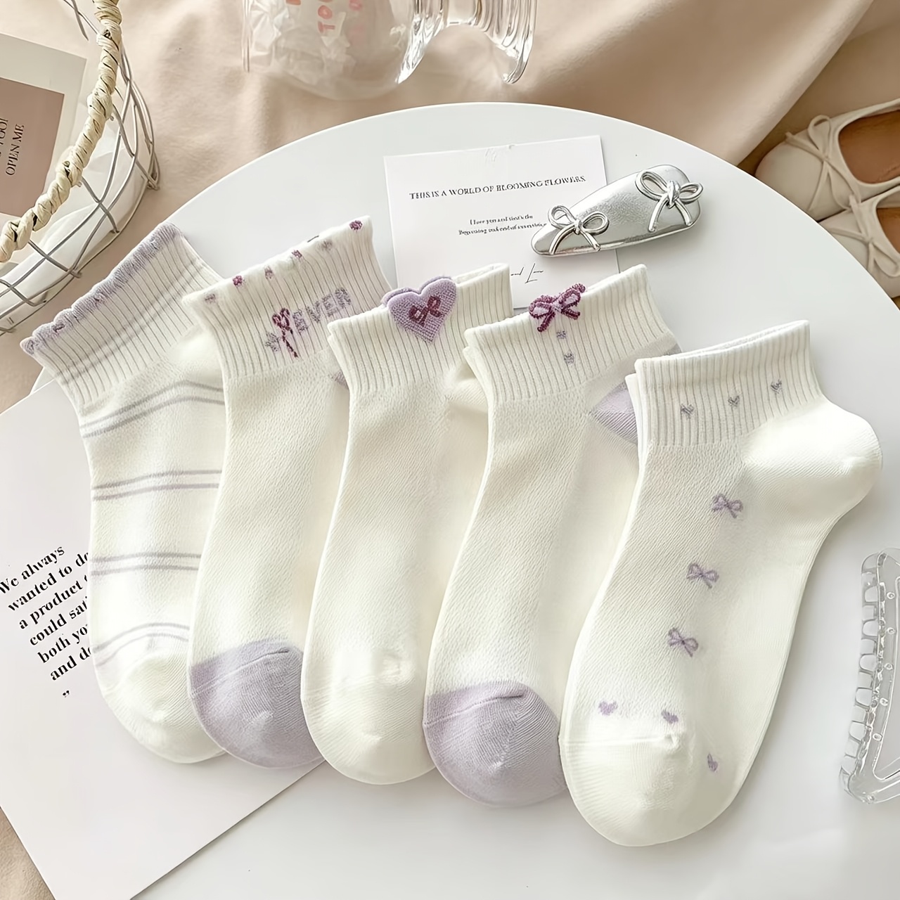 TEMU Mixed Colors - 5-pair Women's Summer Anti-odor Breathable Mesh Ankle Socks