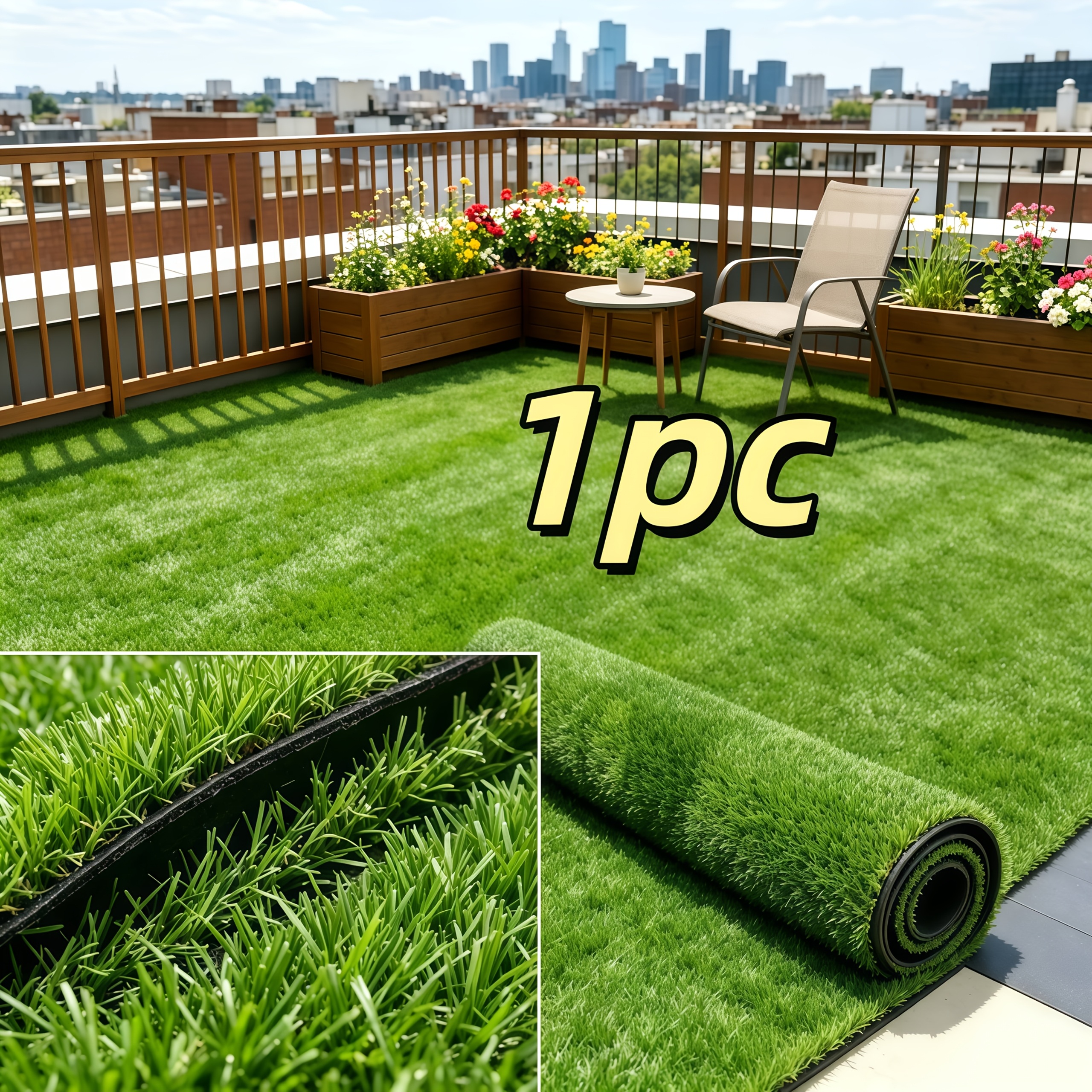 TEMU 1pc = 3 Meters Of Large Artificial Turf, High Simulation, Uv Resistant And Durable, Plastic Material Evergreen . Suitable For Outdoor Gardens, ,