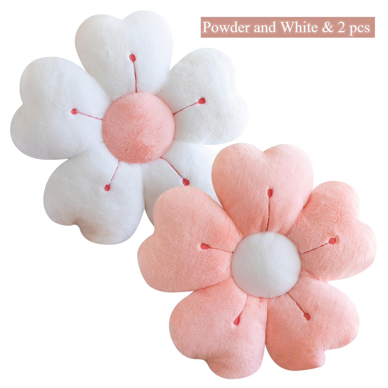 TEMU 2pcs Flower Pillows 35cm - Cute Daisy Cushions, Floor Pillows, Preppy Aesthetic Home Bedroom Decor (white And Pink)