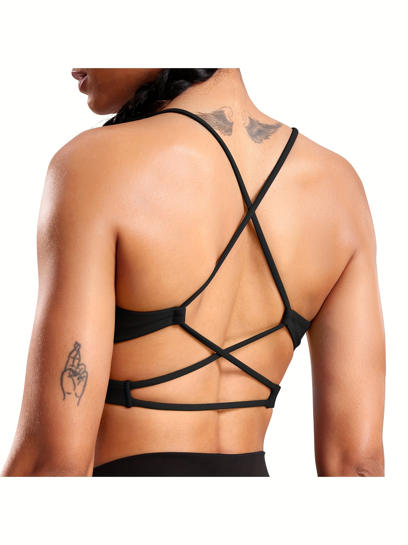 Criss Cross Back Sports Bra Women Backless Round Neck Yoga - Temu