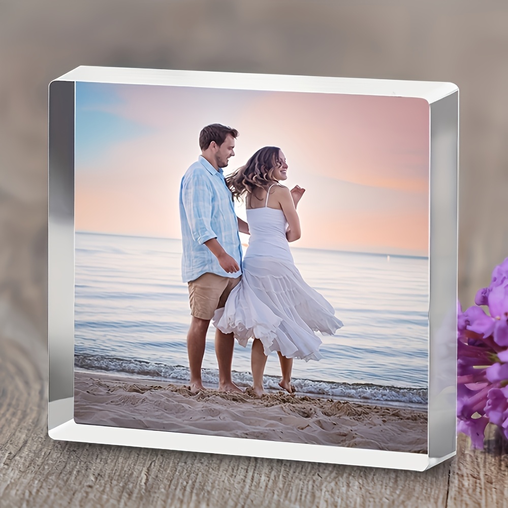 TEMU Personalized 3d Acrylic Photo Block - Custom Image Display, Elegant Beach Sunset Design, Perfect Mother’s Day Gift, Classic Bedroom Or Desktop