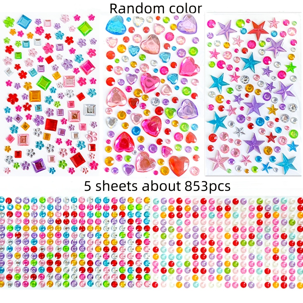 5 Sheets (about 853pcs) Self-adhesive Rhinestone Stickers Gem Stickers Jewels Crystal Embellishment Sheet, Reusable Craft Stickers For Arts, Crafts, Nail Art, Card Making (random Color And Shape)