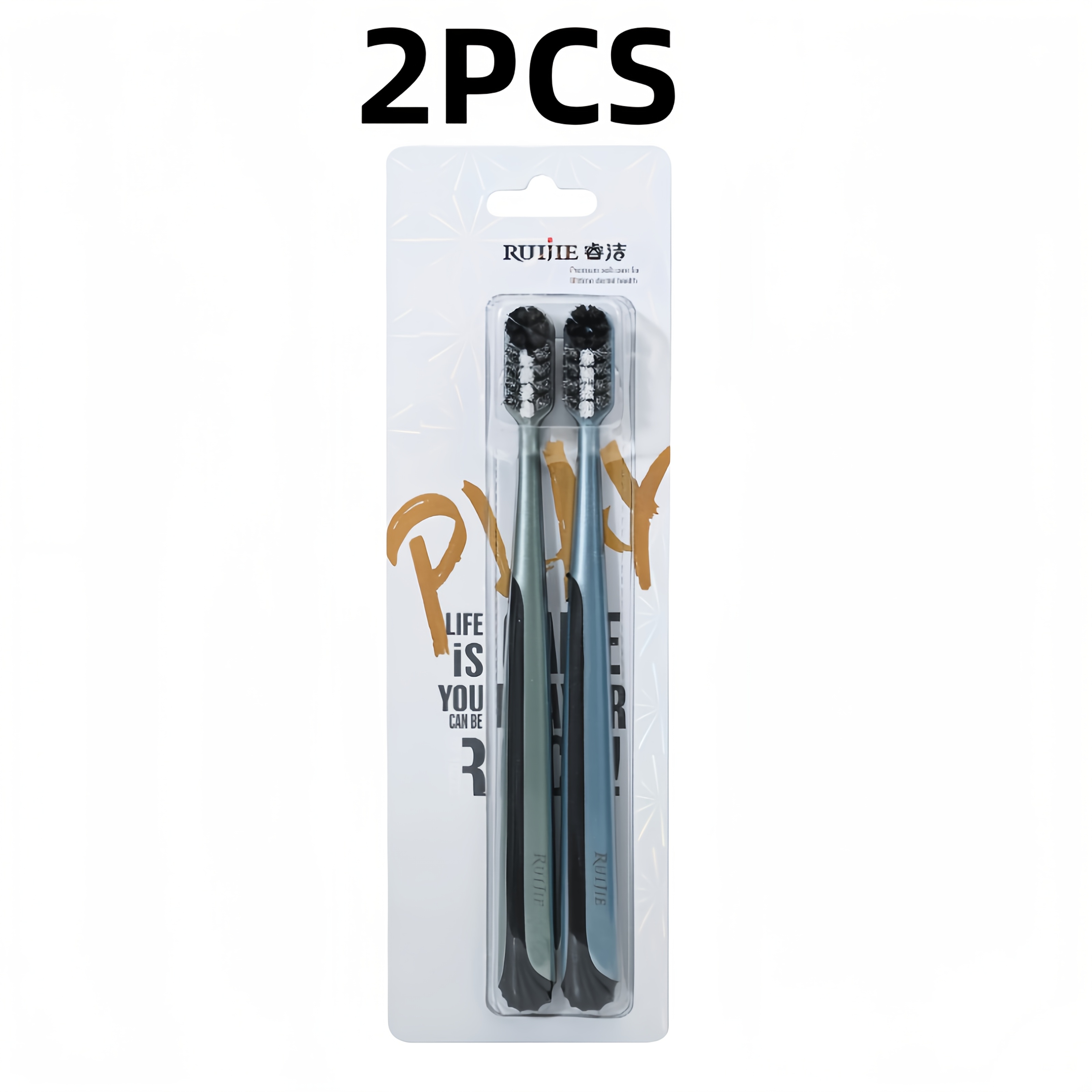 Image of 2 Medium - Hard Bristle Toothbrushes, Medium Hardness, Spiral Bristles, High - Density Bristles That Won't Damage Teeth, For Cleaning, Valentine's Day Gifts, Adult Manual Toothbrushes