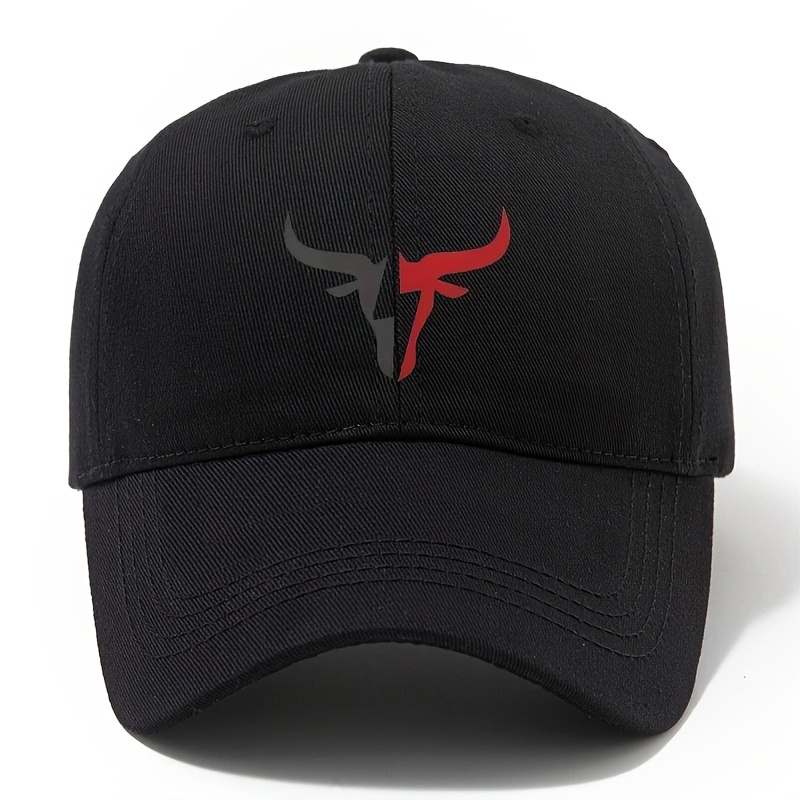 Men's Printed Bull Horn Pattern Baseball Cap, Outdoor Sun Hat, Adjustable Size Curved Brim Cap, Men's Outdoor Riding Baseball Cap, Outdoor Vacation Camping Adventure Casual Hip-hop Hat, Trucker Hat
