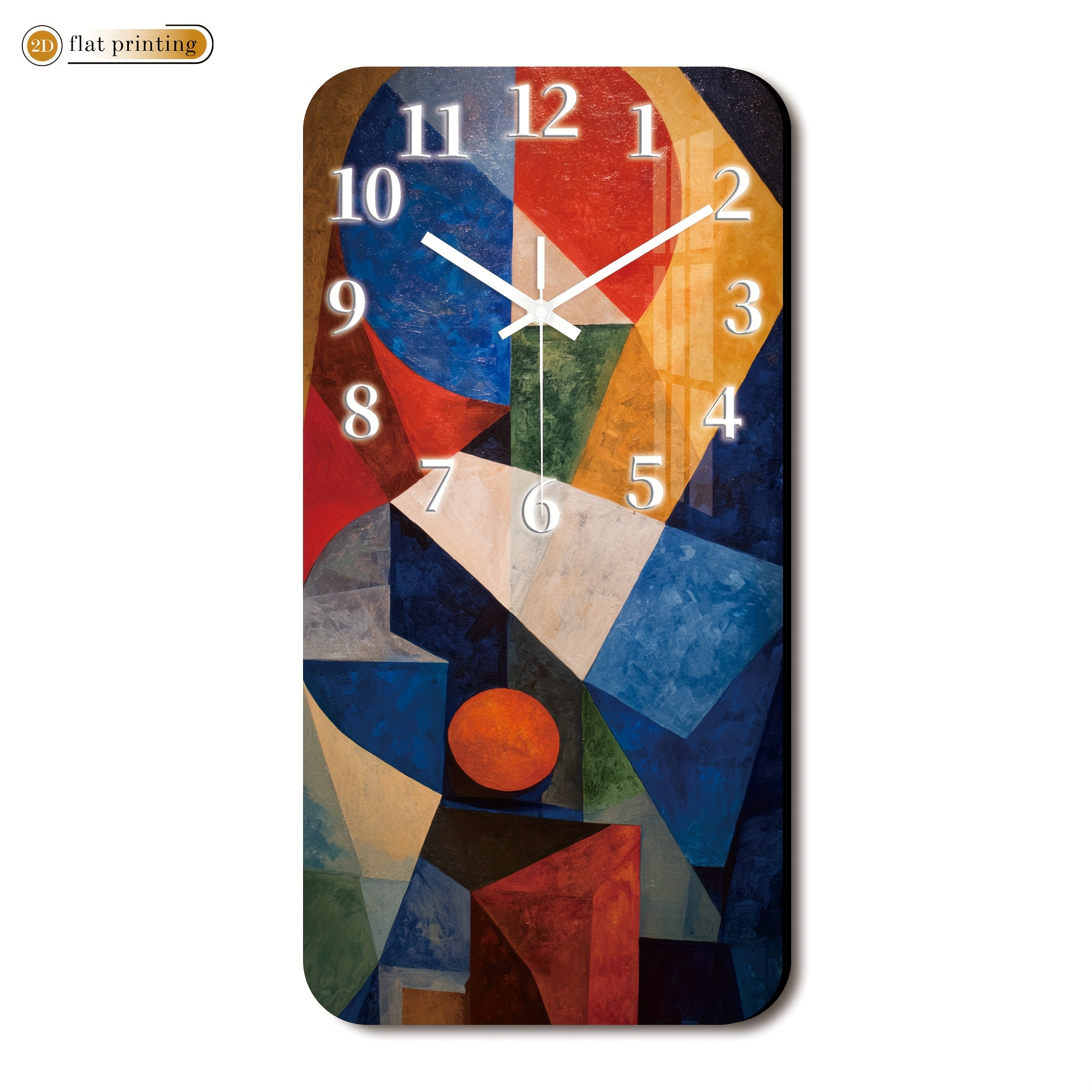 TEMU European Light Abstract Geometric Shapes Wall Clock, Wooden Rectangular Silent Wall Clock- 2d Printed Silent Clock, Suitable For Living Room,