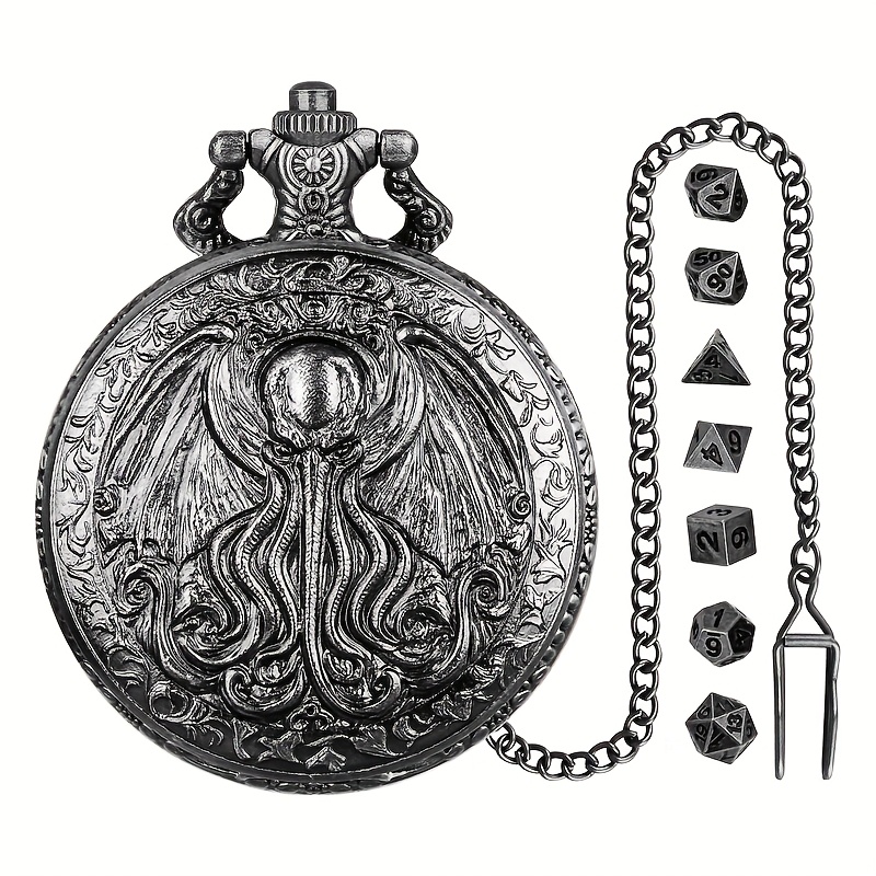 Vintage Winged Octopus Pocket Watch Case with Gaming Dice