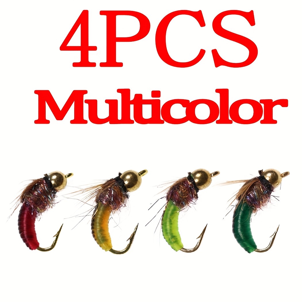4pcs Brass Bead Head Nymph Fly Trout Fishing Flies Artificial Insect Fishing Bait Lure Material Artificial Feather&rayon