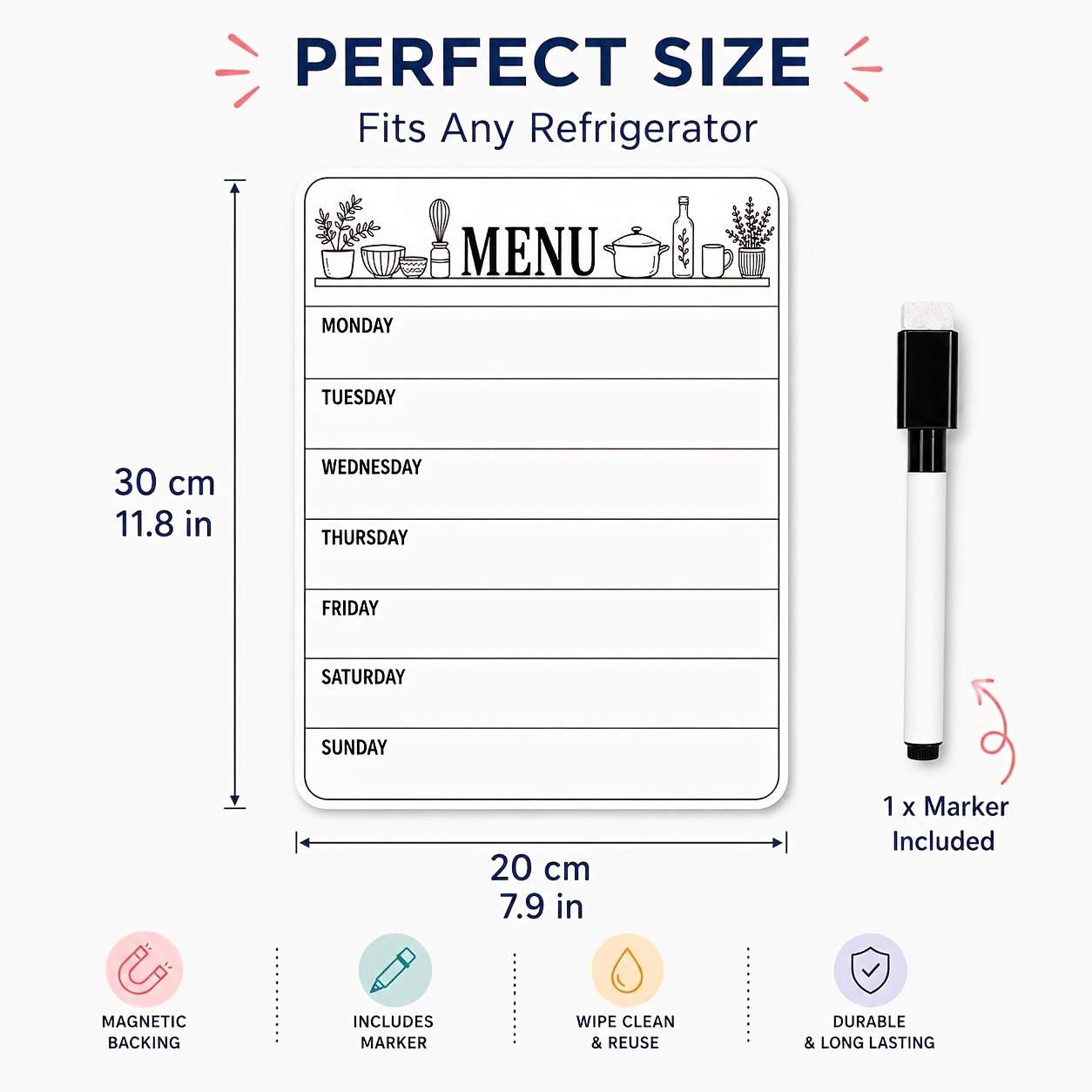 TEMU 1 Refrigerator Whiteboard Menu Planning Sticker With 1 Erasable Marker, A Wipe-clean Weekly Menu Board For Kitchen Grocery