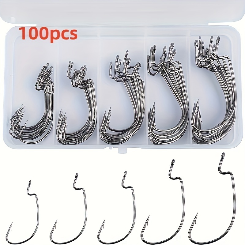 50pcs/box Bass Fishing Worm Hooks Set, High Carbon Steel Worm Bait Hooks  Jig Fish Hooks For Bass Trout Saltwater Freshwater Fishing Tackle, Check  Out Today's Deals Now