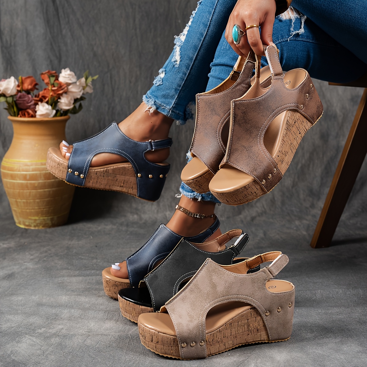 womens elegant thick platform mule slippers upper insole Canada