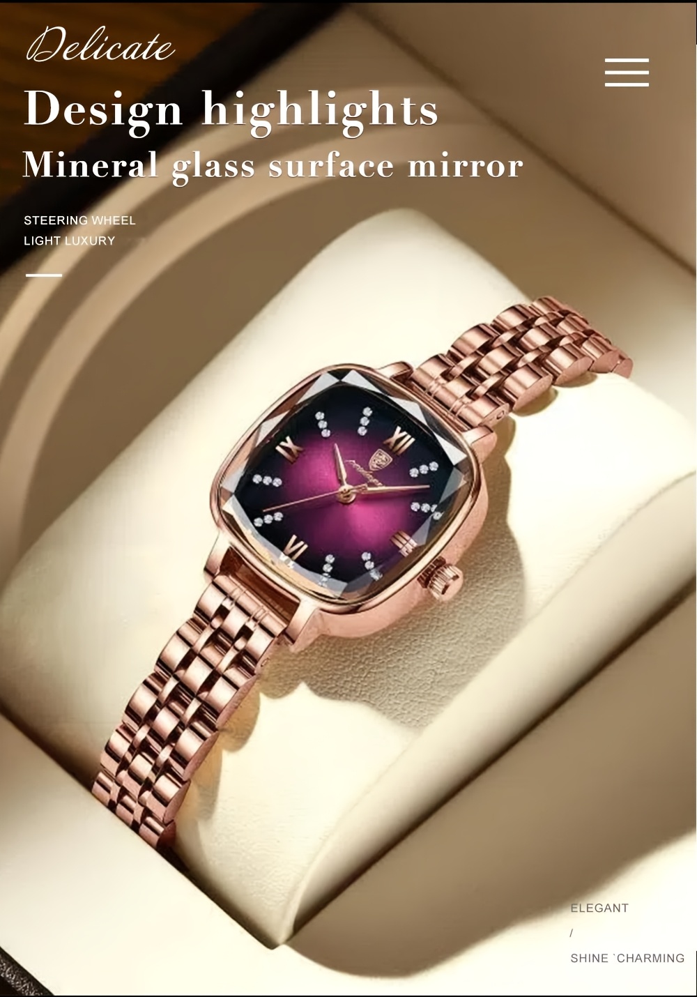 elegant square womens watch stainless   quartz movement fashionable   details 1