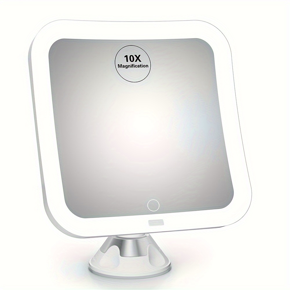 

10x Magnified Rectangular Illuminated Makeup Mirror With Touch Control, Brightness Adjustment, And Powerful Locking Suction Cup - Suitable For Home, Bathroom, And Travel