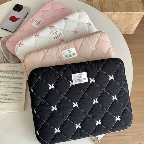 Artikelbild 11-zoll 13-zoll 15-zoll laptop-tasche mit schleife und stickerei, kompatibel mit macbook und ipad, süße laptop-innenhülle