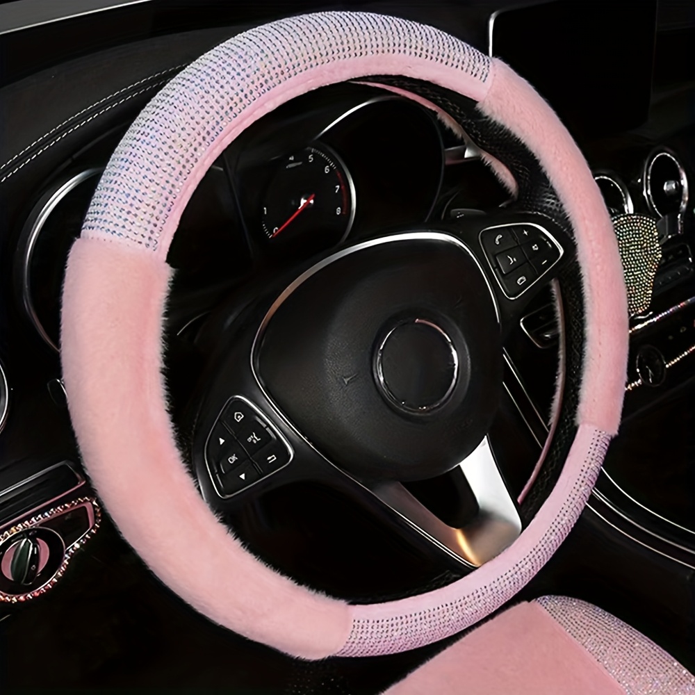 TEMU . Glänzende Strass Plüsch Kombination Auto Anti-Rutsch Lenkradabdeckung, Kein Innenring, Geeignet für die meisten Auto Lenkräder, Rutschfest und