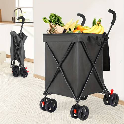 foldable utility vehicle shopping cart pet car garden car camper car trolley heavy duty large capacity 120 lb minimalist all terrain outdoor camping shopping