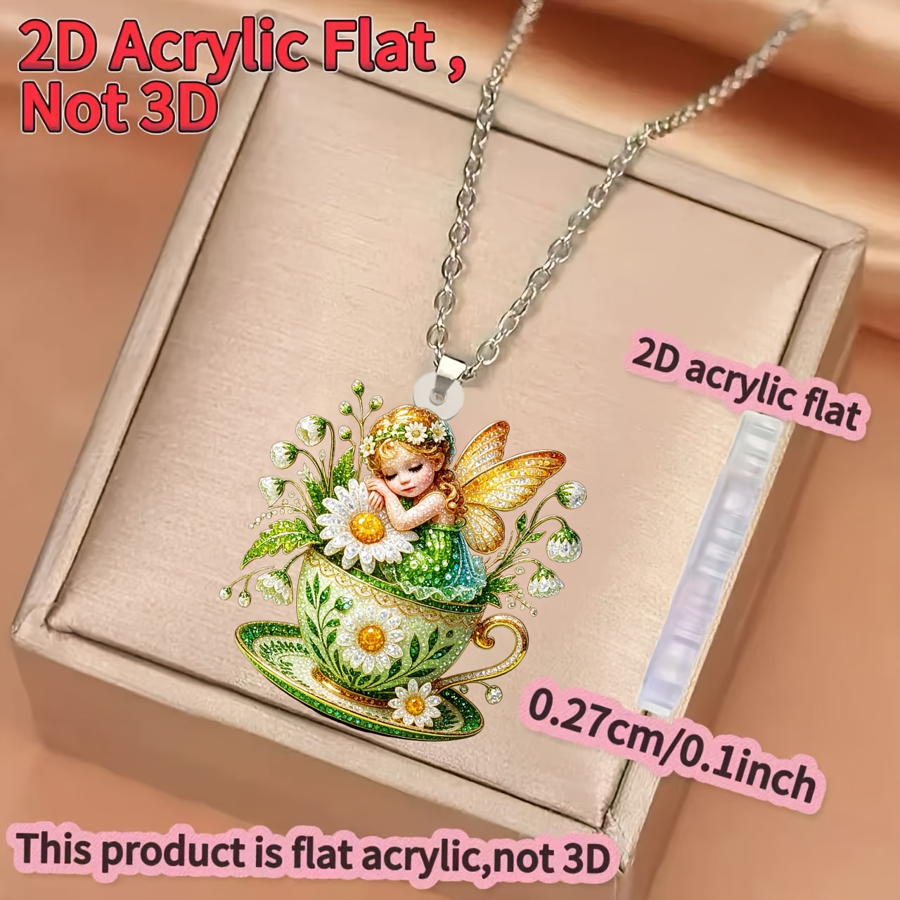 Women's 2D Flat Teacup Acrylic Necklace, DIY Style