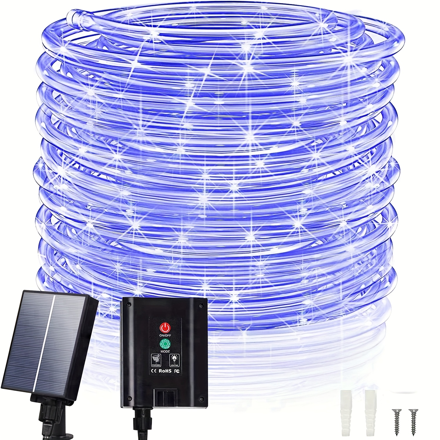 TEMU 98ft 300 Led Solar Rope Lights, 8 , Wall Mountable Metal & Plastic Outdoor String Lights For Camping, Patio, Porch, Christmas, Wedding,