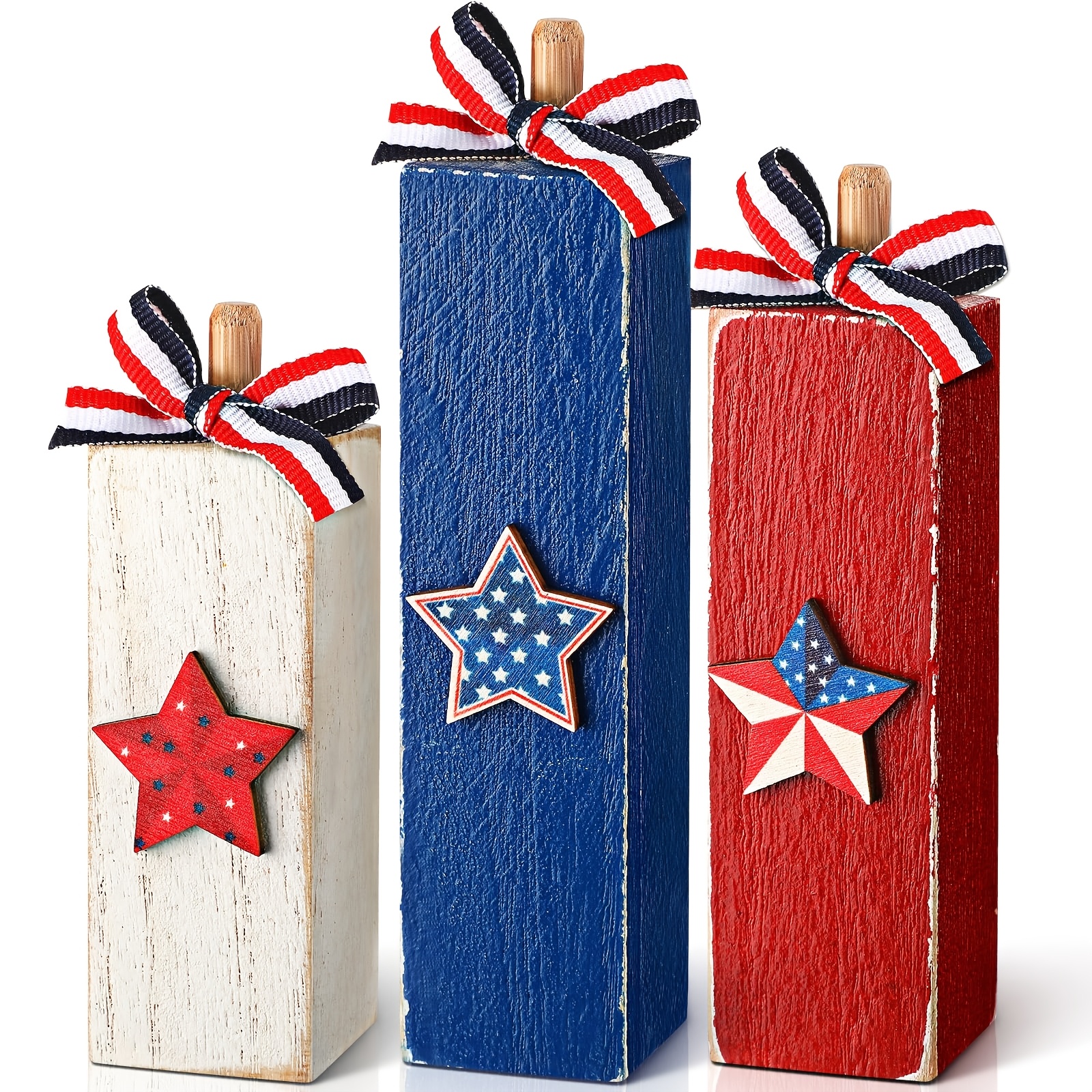 TEMU Patriotic Wooden Tabletop Decor With Stars Suitable For 4th Of, Memorial Day & Day - Farmhouse Centerpiece For Desk, Living Room, Holiday Party