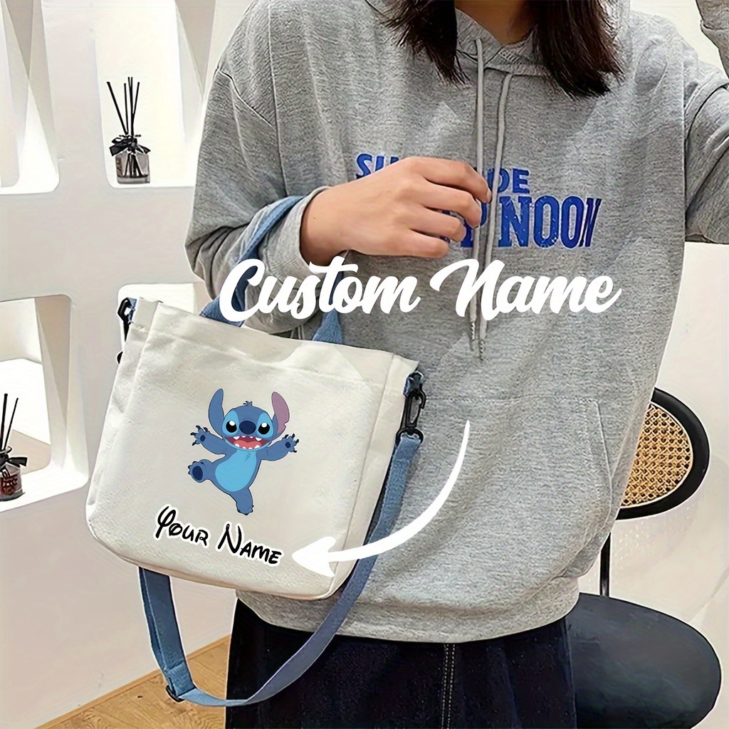 

1pc Stitch Handbag, Personalized Name Customization Cute Cartoon Pattern Stitch Crossbody Bag, Suitable For Home, And Vacation, Multi- Storage Cosmetic Bag