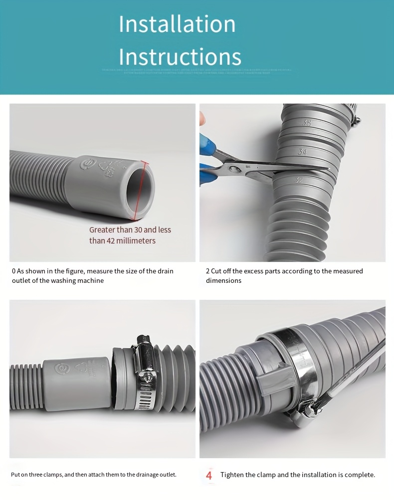 1pc Tubo de extensión para manguera de desagüe de lavadora, tubo de salida de agua universal engrosado, tubo de desagüe de agitador de tambor totalmente automático con clip