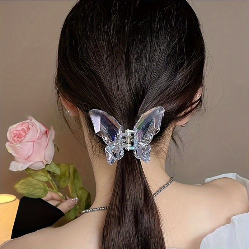 

Elegant Acrylic Butterfly Hair Clip, Large Iridescent Hair Accessory, Fashionable Butterfly-shaped Hair Grip, Versatile Style For Women And Teens 14+, Single Piece