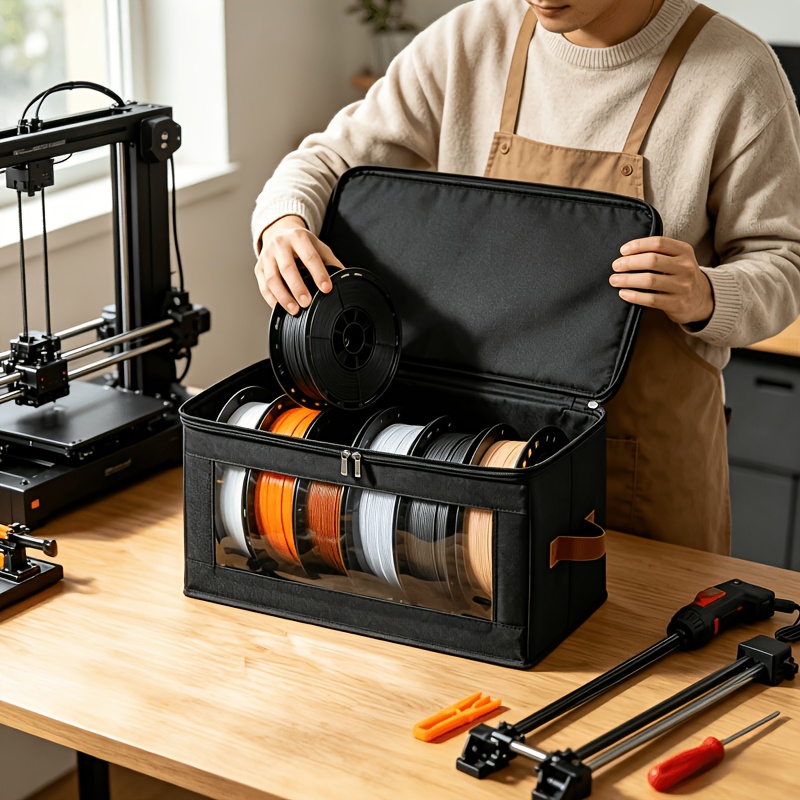 2 cajas de almacenamiento para filamento de impresión 3d, bolsas antipolvo multi-rollo, diseño de ventana semitransparente, organizador de material de gran capacidad,   para estudio, almacén,  , hogar multiusos