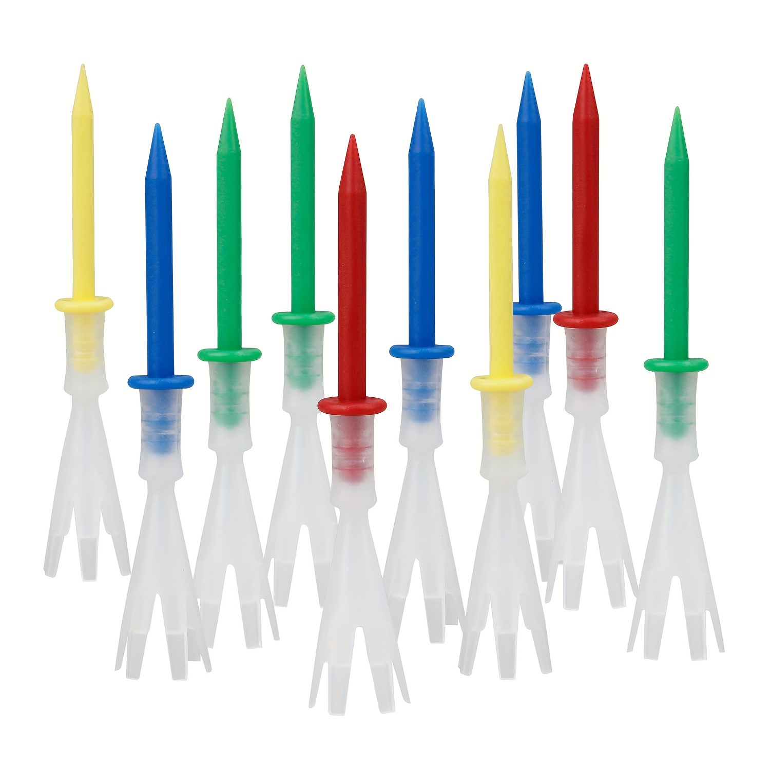 Image of Of 10 Golf Plastic Tees, 83mm, Two-section Six-prong Design, Durable And Impact-resistant, Reduces Friction, Assorted Colors