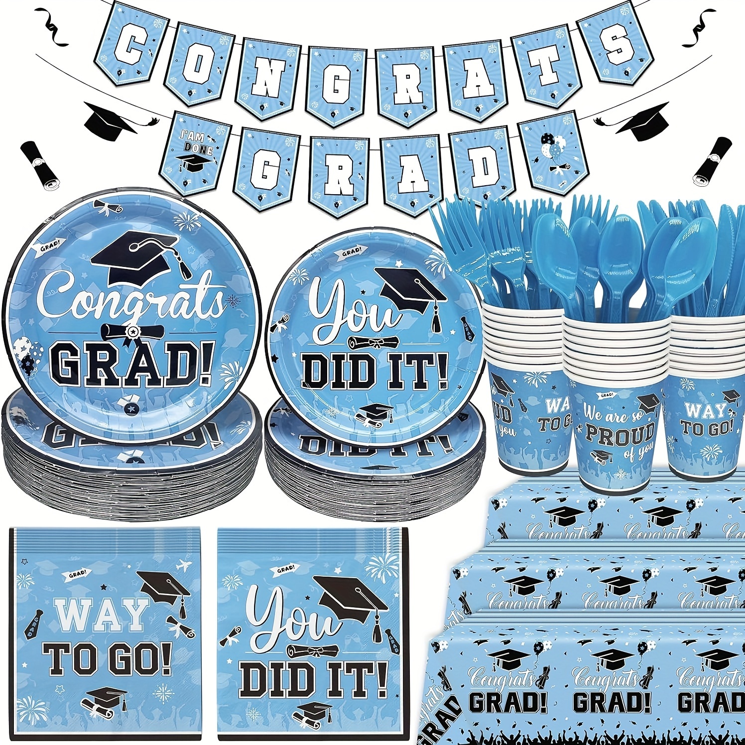 

183pcs Light Blue 2024 Graduation Decorations Graduation Plates And Napkins 2024 Light Blue Graduation Party Supplies 2024 Graduation Party Decorations Graduation Decorations Class Of 2024