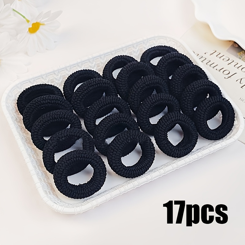 TEMU 17pcs Thickened High Elasticity Black Hair Ties For High Ponytails, , No Sagging, No Marks, Durable, Stylish, Hair Bands For Women