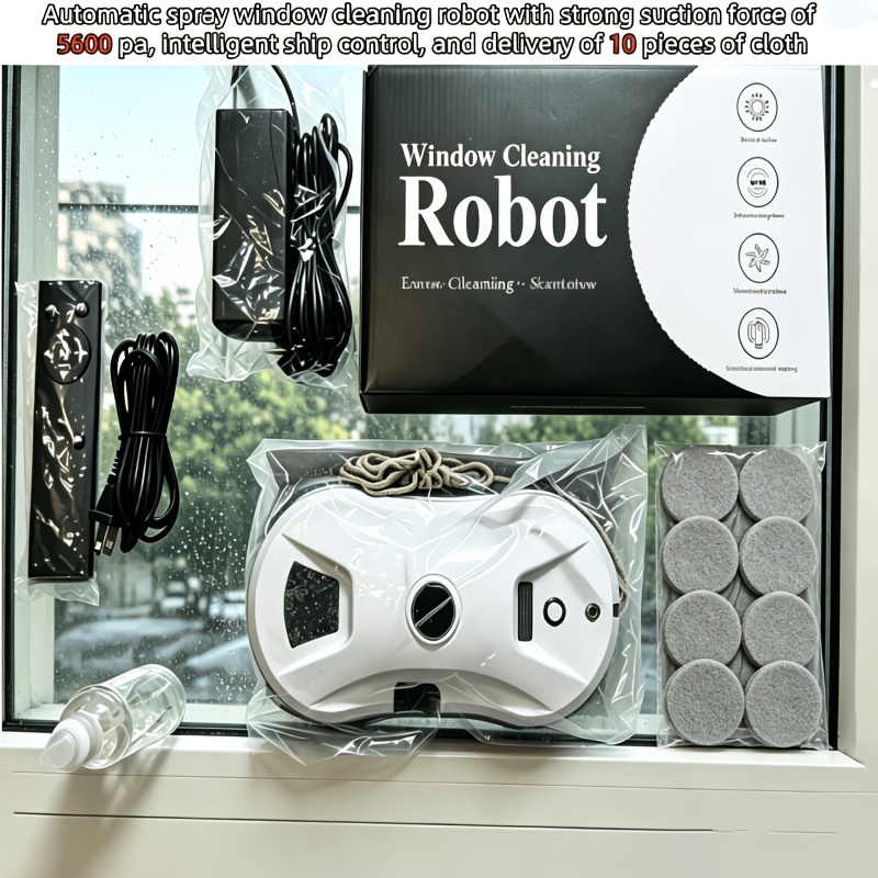 Window Cleaning Robot, Electric Window Cleaning Robot With Remote Control, Safety Rope And 60ml Water Tank, 5000 Pa Strong Suction Automatic Window Cleaning Robot For Indoor And Outdoor Windows