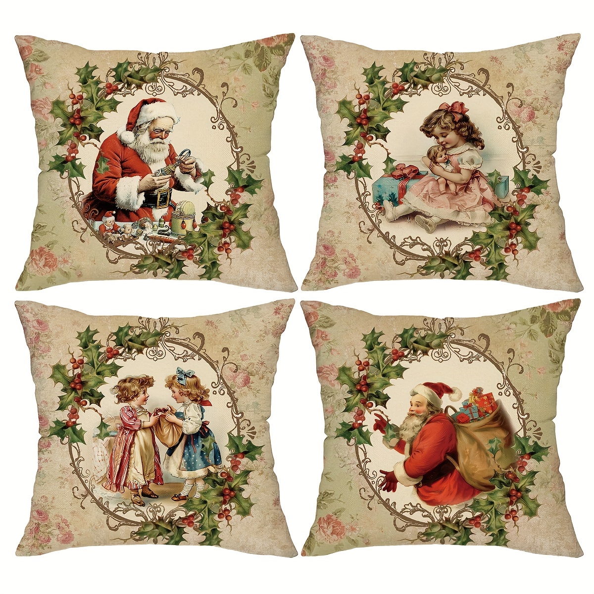 

4pcs Housses de Coussin , 18x18in Décorations Rétro de Père la Décoration d'Hiver de , Porche, , Canapé, Extérieur