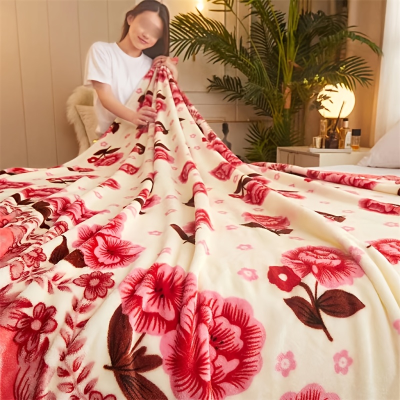 1pc small flower pattern beige blanket warm soft double sided fleece blanket thickness medium single double office nap blanket shawl sofa blanket bed tail blanket air conditioning blanket bed sheet warm outdoor camping sofa gift blanket for   details 1