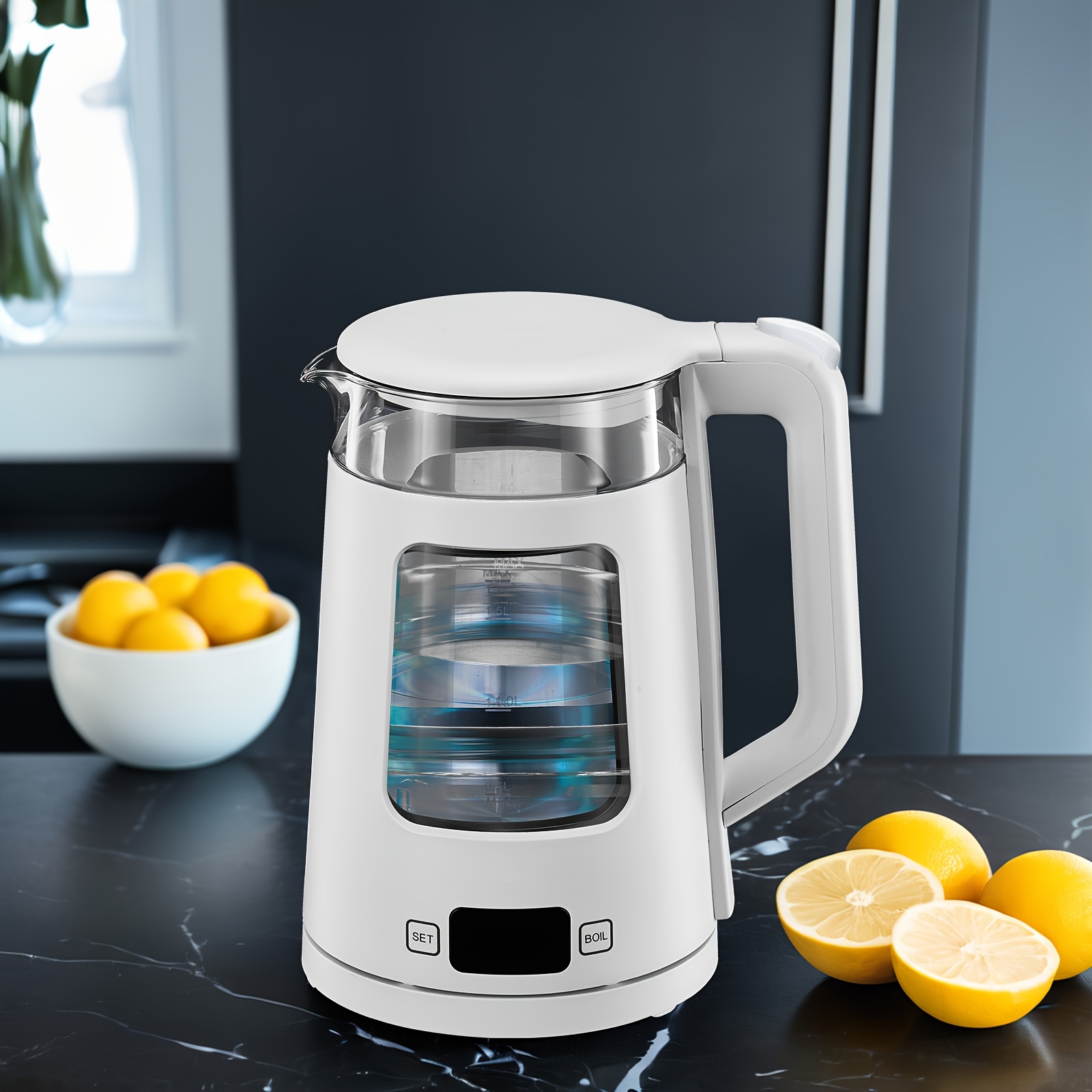 TEMU Electric Kettle, 1.7l Glass Tea Kettle, With , 5 Temperature Control, 2200w Fast Boil, Auto Shut-off & Boil-, With 5 Colored Lights, Hot Tea