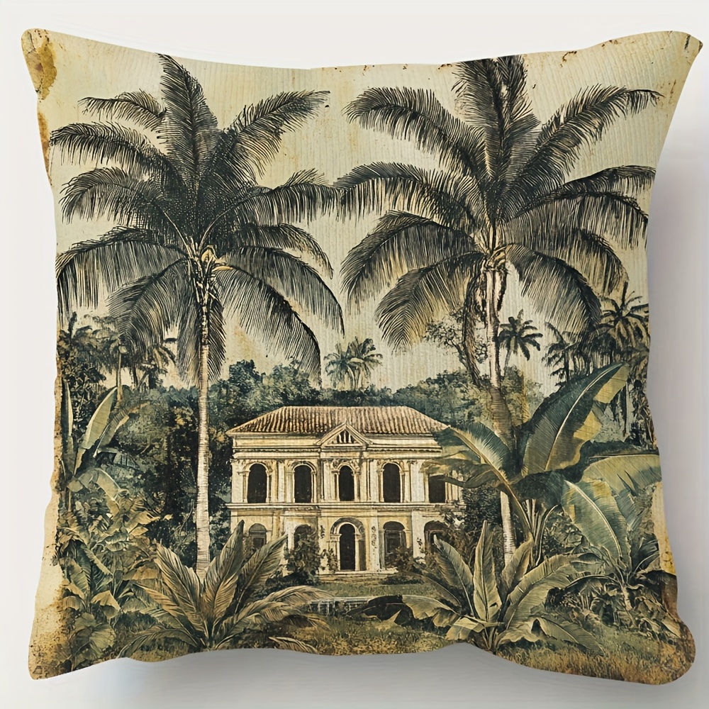 

1pc Traditional House Print Pillowcase, 18x18 Inch, Short Plush Polyester Decorative Cushion Cover, Double-sided, Zipper Closure, Hand Wash Only, For Sofa & Home Decor - Yqbzs1906