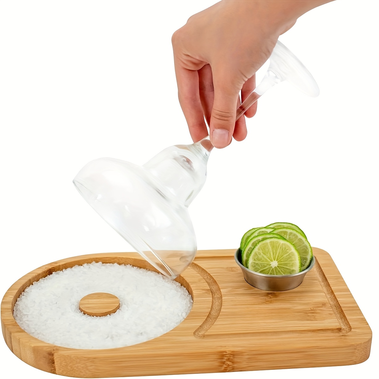 Set de Margaritas de Madera de Bambú, Adecuado para Aros de hasta 15.24 cm, Incluye un Cuenco y Espacio para Aderezos de Margarita, Perfecto para Azúcar de Cóctel