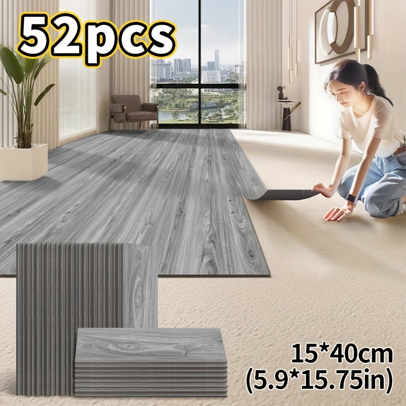 E-shop 26/52 Stück Holzmaserung Selbstklebende Bodenfliesen, 15 cm x 40 cm, Verdicktes IXPE-Material, Retro Fliesen Aufkleber für Heimdekoration,