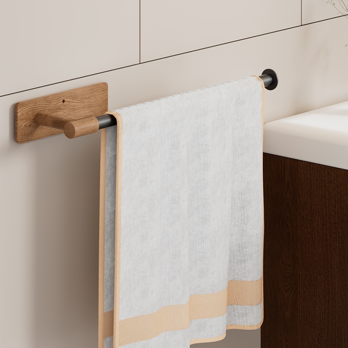 1pc tissue and towel holder wall mount plastic and iron storage rack for bathroom and kitchen self     and storage accessories Product details 2