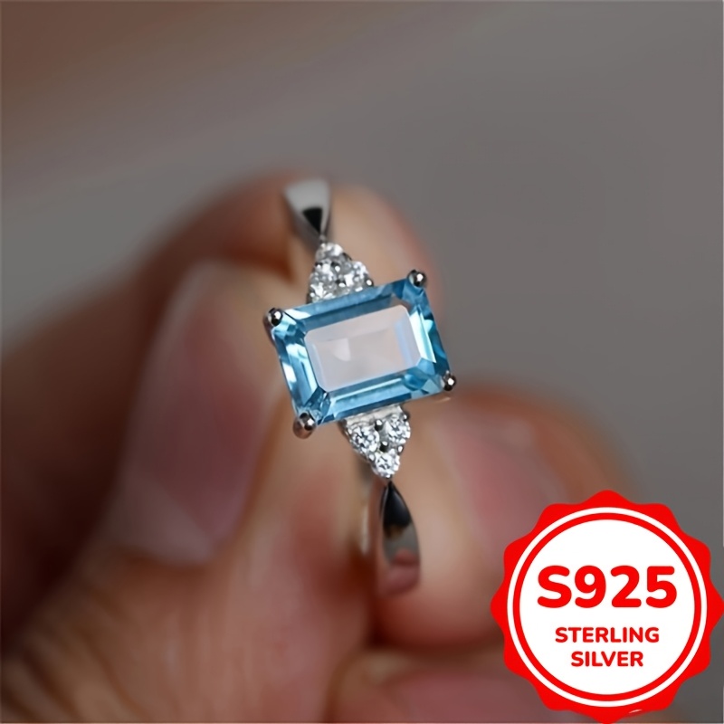 

Bague en Argent Sterling 925 pour ou Fiançailles avec Pierre Bleue, Bijoux Cadeaux (2.5g)