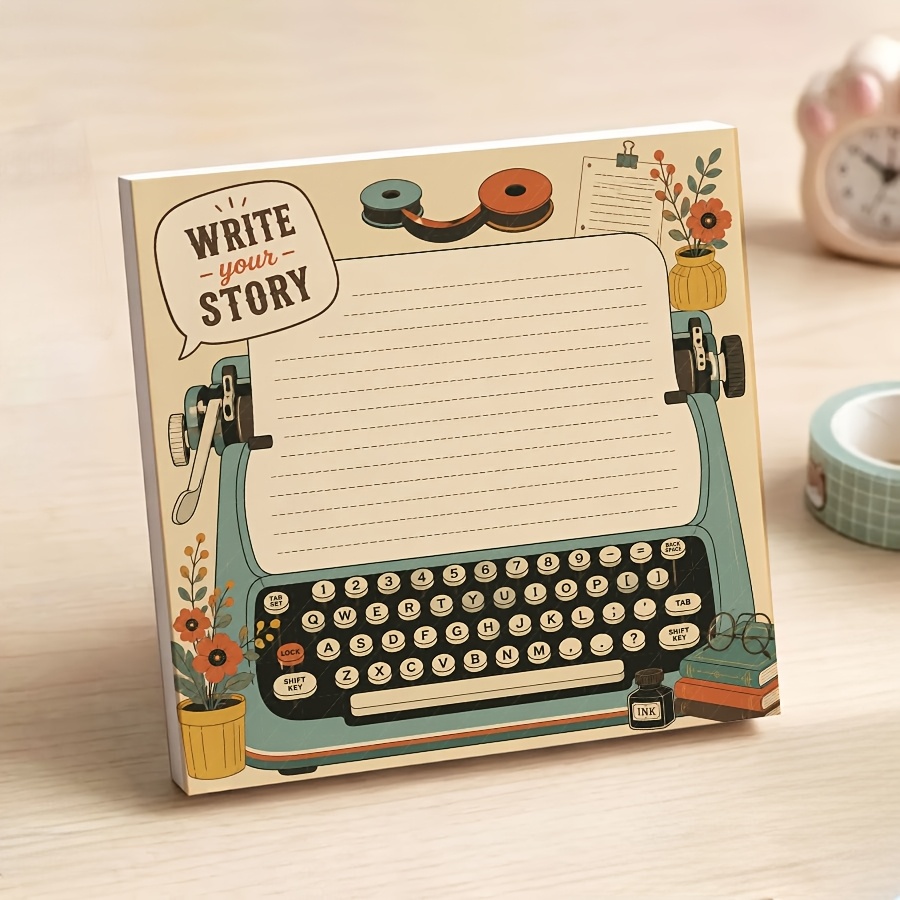 TEMU Vintage Typewriter Notepad - Retro Horizontal Line Tear-off Memo Pad Suitable For Office Desk Decor, School Supplies, Author Gifts, Writer Story