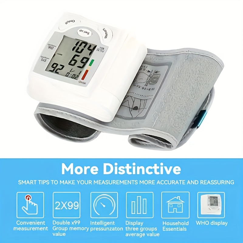 1pc automatic wrist   with large lcd screen adjustable cuff   detection irregular heartbeat alert battery powered batteries not included safe for adults 36v or lower Product details 0