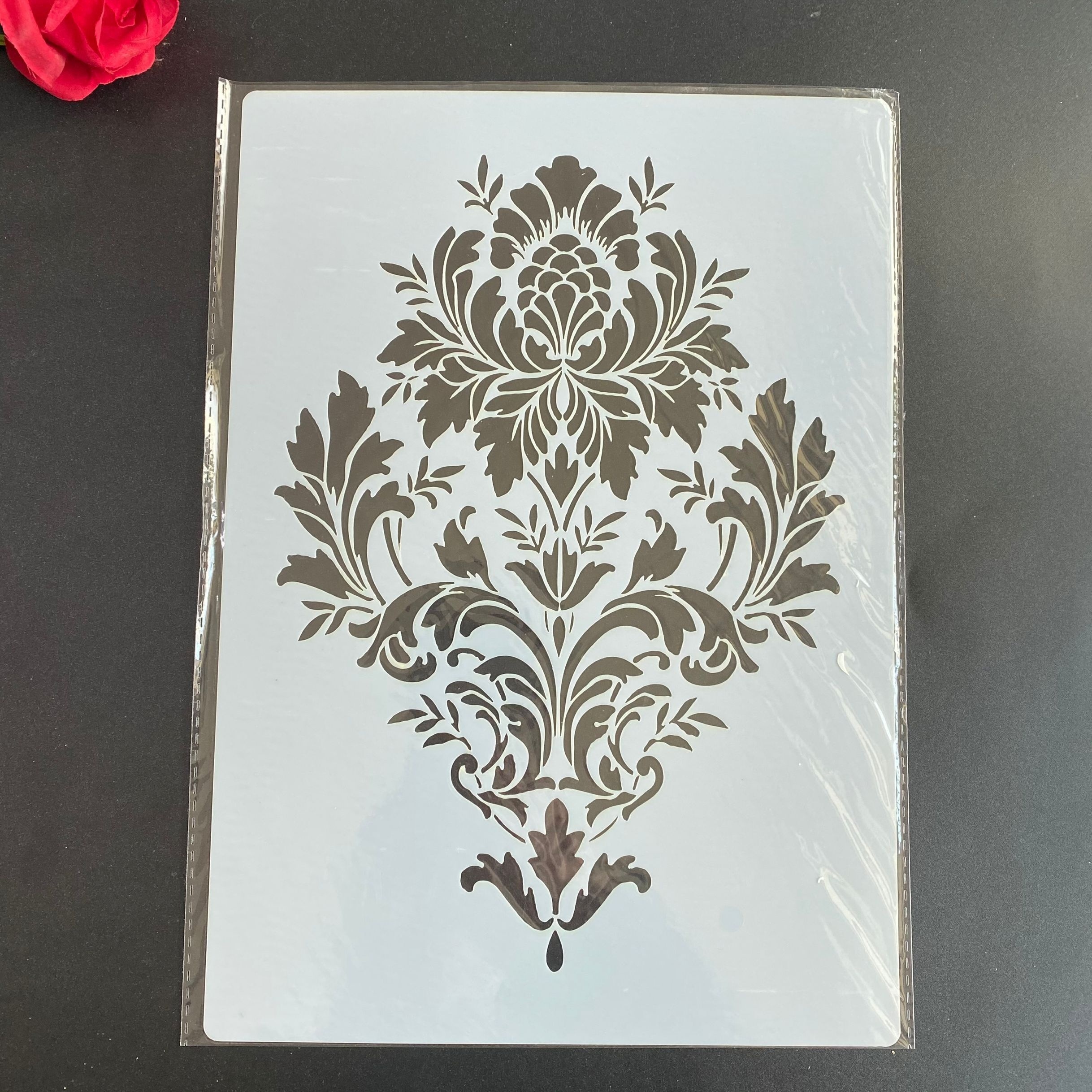 Vintage Floral Pattern A4 Stencil For Diy Wall Art, Scrapbooking, Embossing & Card Making - Durable Plastic Template With Intricate Brown & White , Wall Stencils For Crafts Reusable