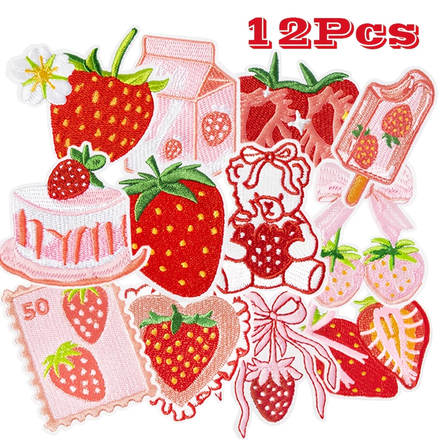 

12pcs Cute Strawberry Iron-on Patches - Pink & Red Embroidered Appliques For Diy Crafts, Clothing, Backpacks & Hats - Perfect Gift For Preppy Girls & Women