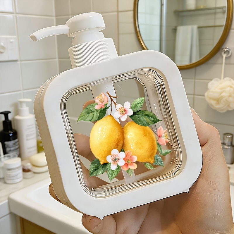 TEMU 1pc Home Bathroom Dispenser, Soap Lotion Pump Bottle With Lemon And , Manual Pump Refillable Bottle, Made Of Sturdy Plastic, Reusable Container,