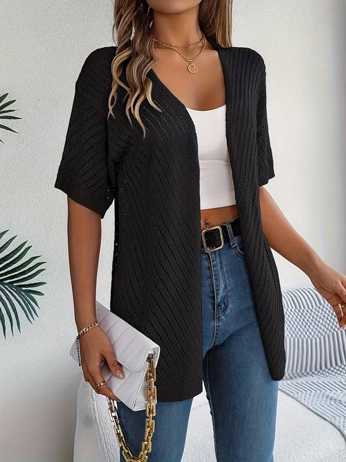 spring summer autumn new arrival casual fashion elegant solid color versatile hollow out short sleeve womens cardigan jacket