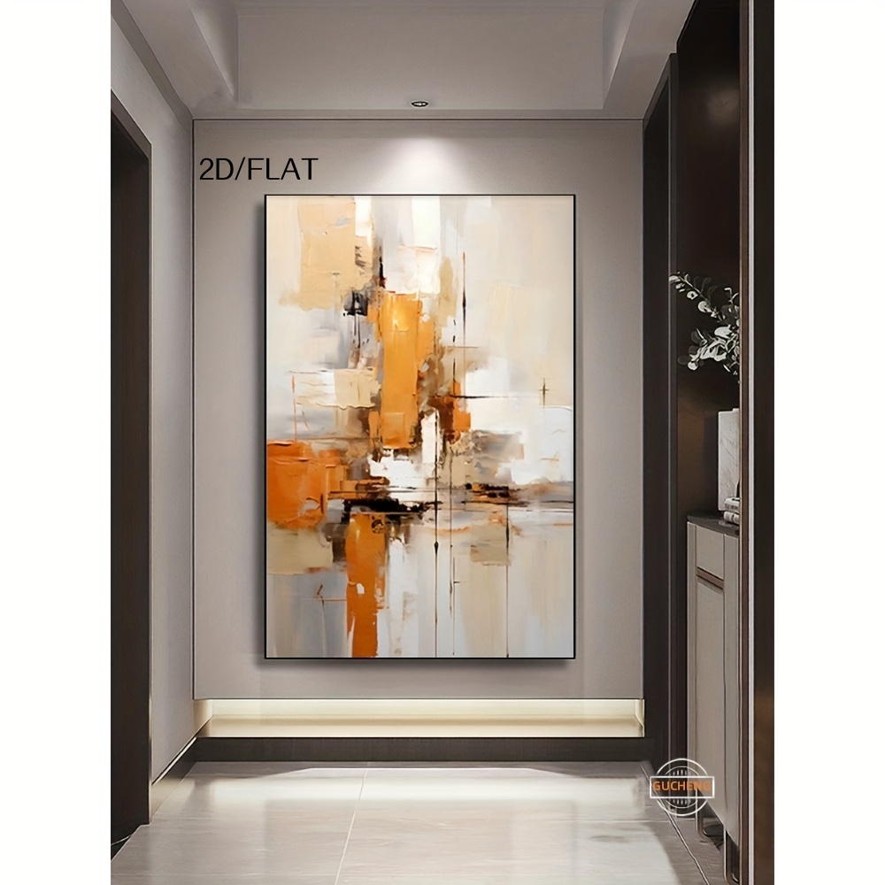 TEMU 2d/flat 1pc 100% Hand-painted Abstract Oil Painting Without Frame, High-end Orange Morandi Entrance Decoration Painting For The Living Room, And