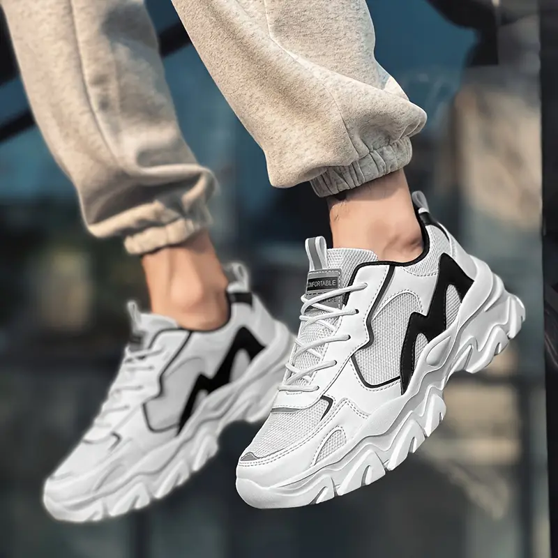 zapatillas deportivas casuales para hombre - malla transpirable y parte de pu, gruesa de eva, diseño con cordones para actividades al aire libre, correr y vestimenta casual, zapatos casuales para a dÃa | zapatillas bajas modernas | plantilla de tela cómoda Detalles del producto 5