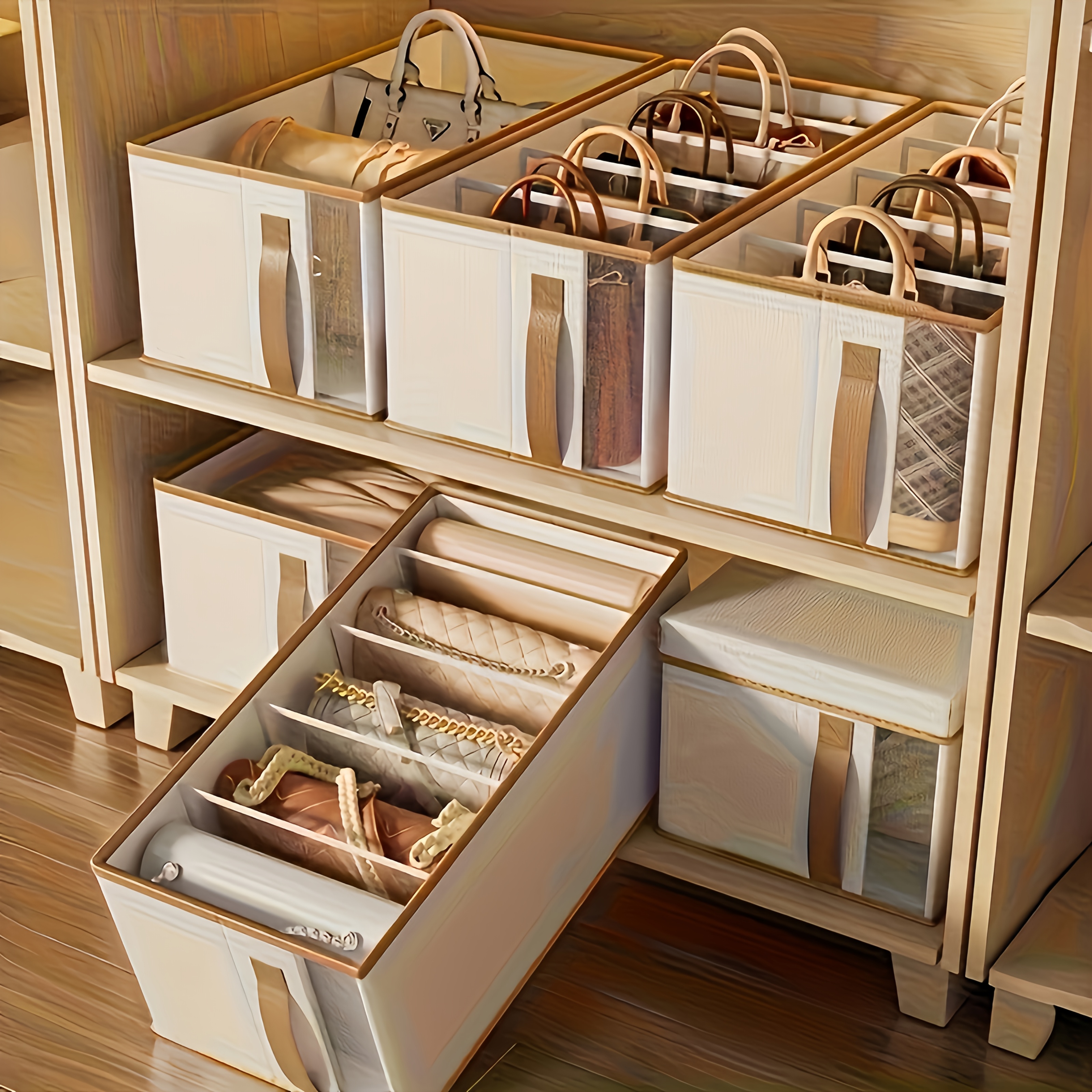 Set of 2 Storage Boxes for Bags, Space-Saving and Organizing Solution