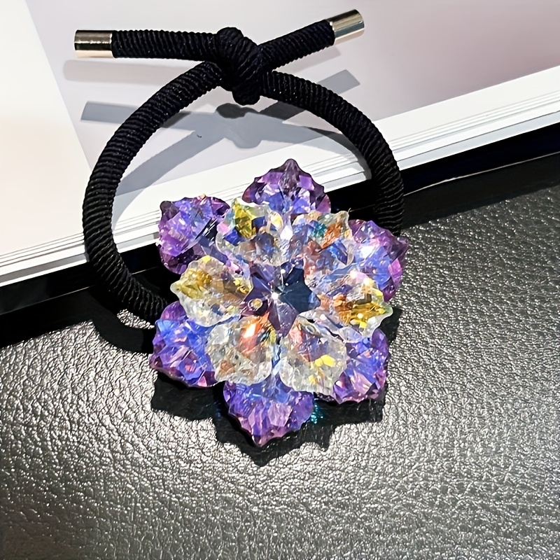 TEMU 1pc Elegant Crystal Rhinestone Flower Hair Rope, Women' Elastic Ponytail Hair Tie, Suitable For Valentine's Day, Chinese New Year, Party