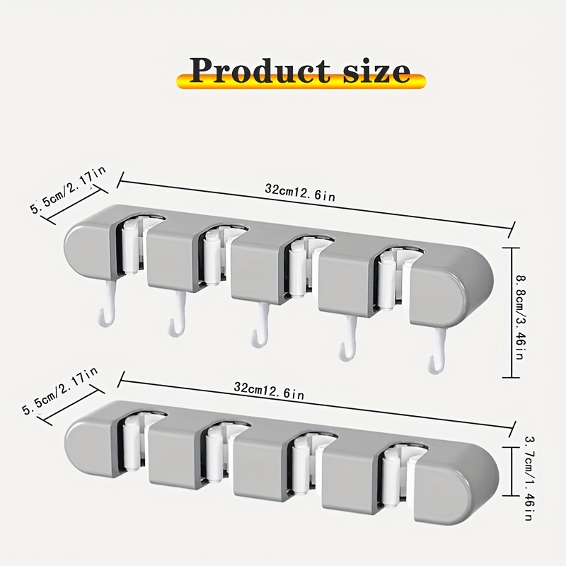 wall mounted mop and broom holder no drill   organizer with flexible silicone clips multi use plastic storage rack for bathroom   saving   sleek gray   cleaning tool holder   durable plastic rack details 8