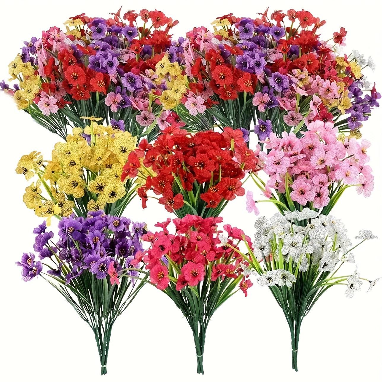 108 flowers 6 bundles of artificial flowers in red white   yellow and rose   artificial flowers for outdoor use fade resistant hanging plants   violets for garden courtyard porch windowsill and home decor